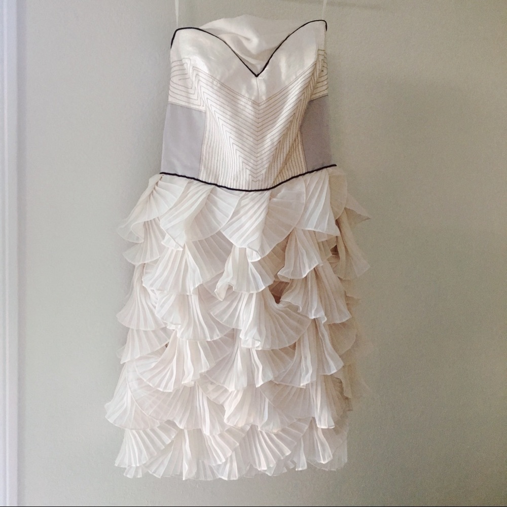 BCBG Max Azria Runway scallop silk strapless dress